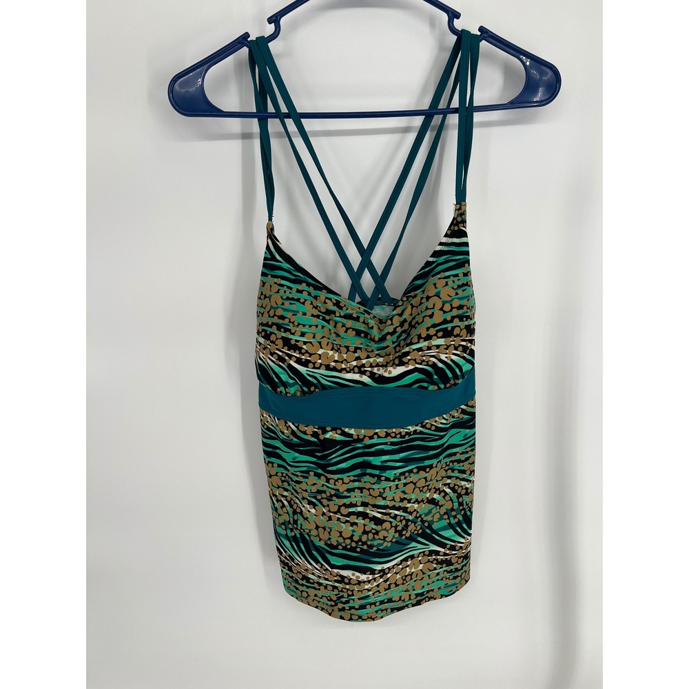 Tropical Escape Womens Size 16 Tankini Top Teal Animal Zebra Leopard Strap Back